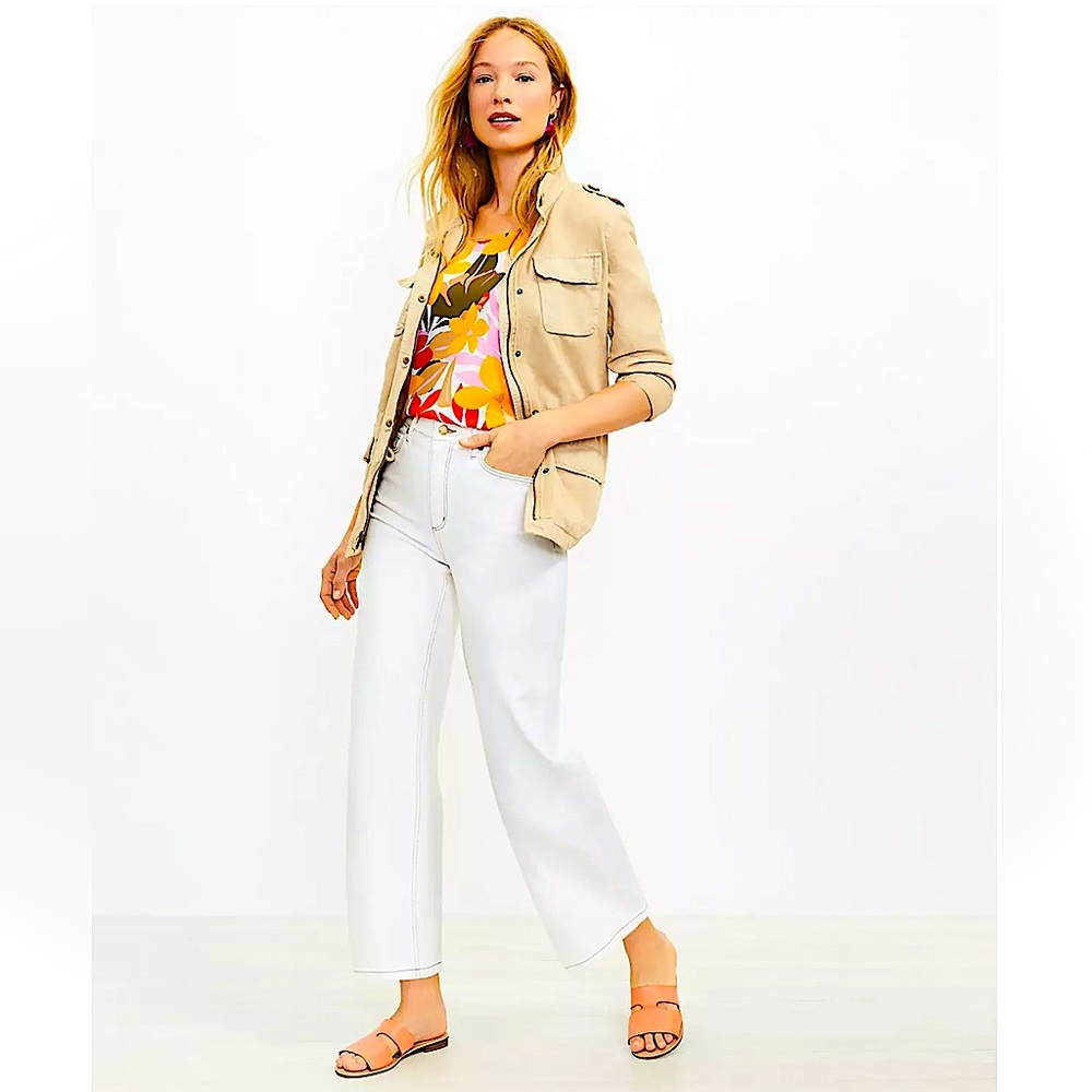 🌸 NWT Thé LOFT High-ride Wide Leg Crop Cream Ecru Jeans size 26